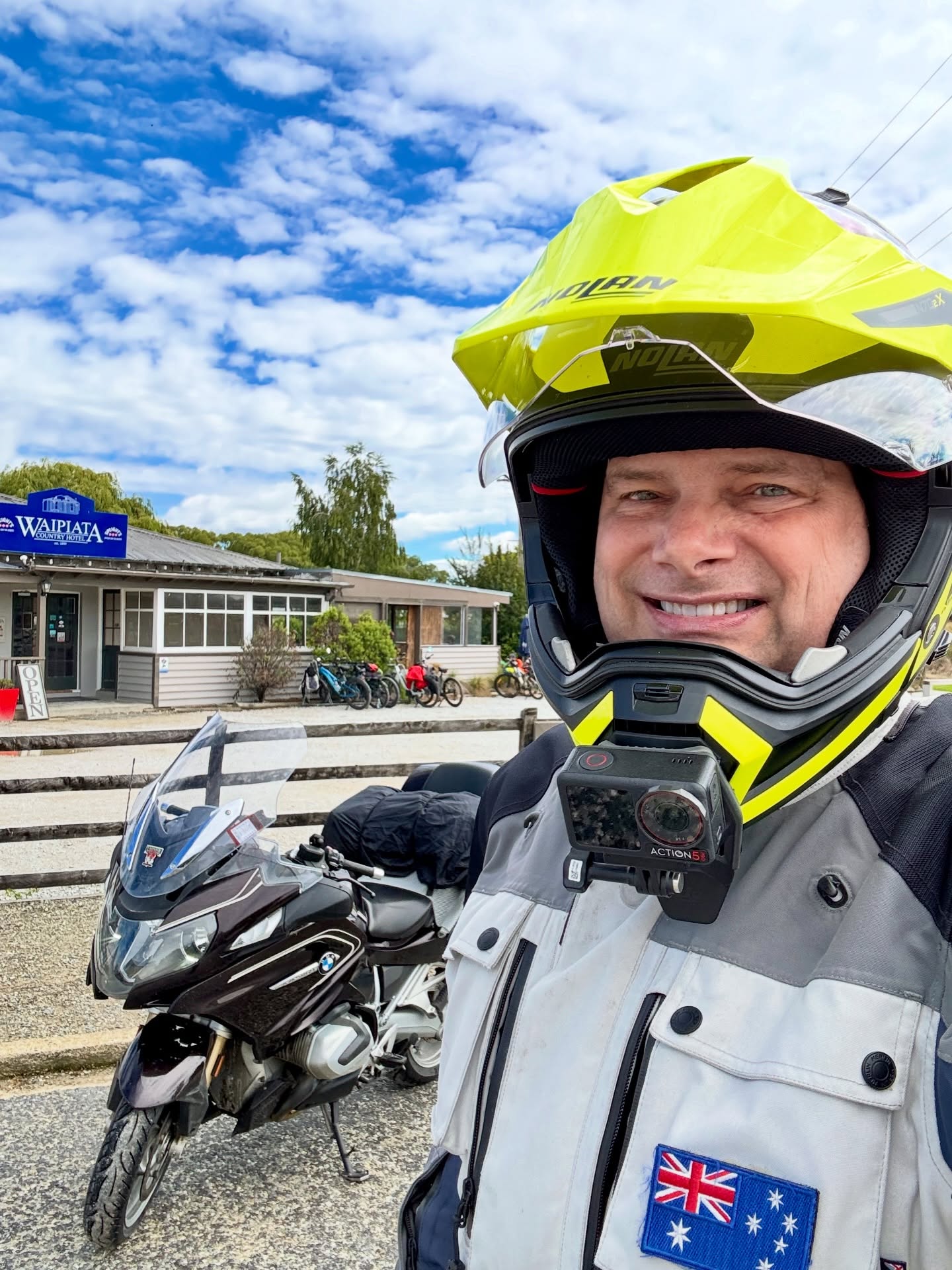 So happy to see blue sky after two days rain. NZ26 pie tour rolls on. #waipiatacountryhotel #motorcycletouring #motorcycleadventure #centralotago #motorcycletravel